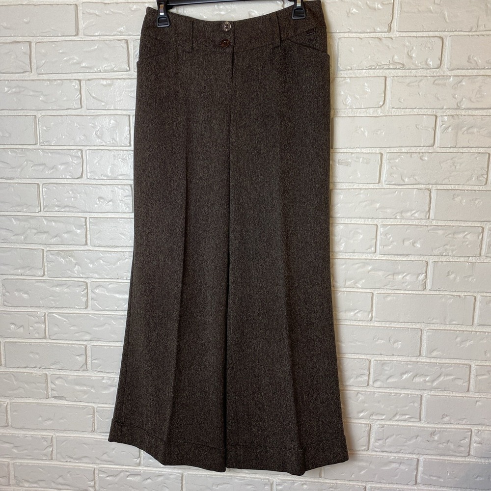 LTD Women Dess‎ Pants Size 29 X 29 Brown Tweed Faux Cuff Wide Leg